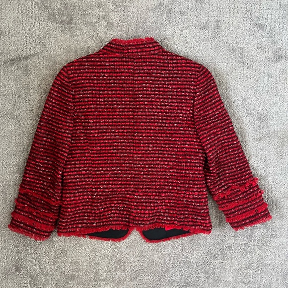 Ann Taylor Red Metallic Tweed Fringed Blazer - Picture 4 of 5